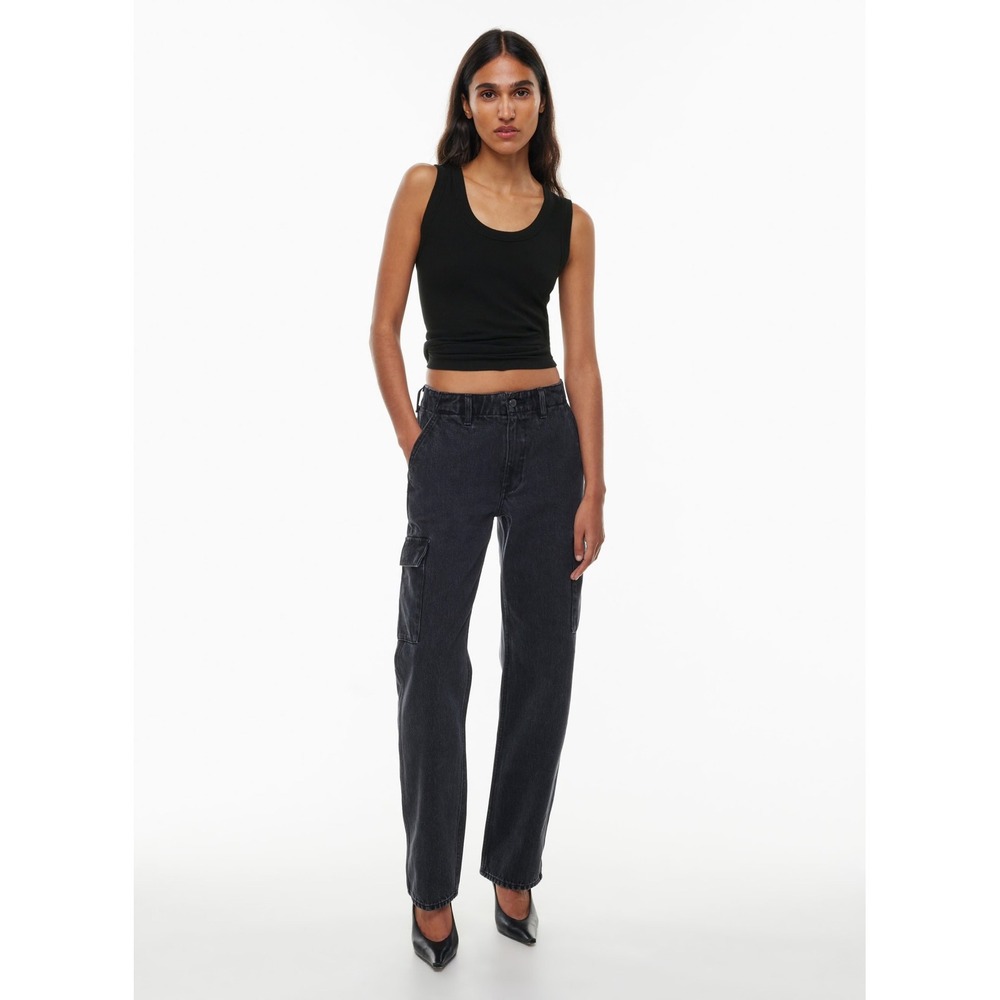 Aritzia Denim Forum The '90s Edie Lo-Rise Cargo Jean Black Wash Size 24 Relaxed